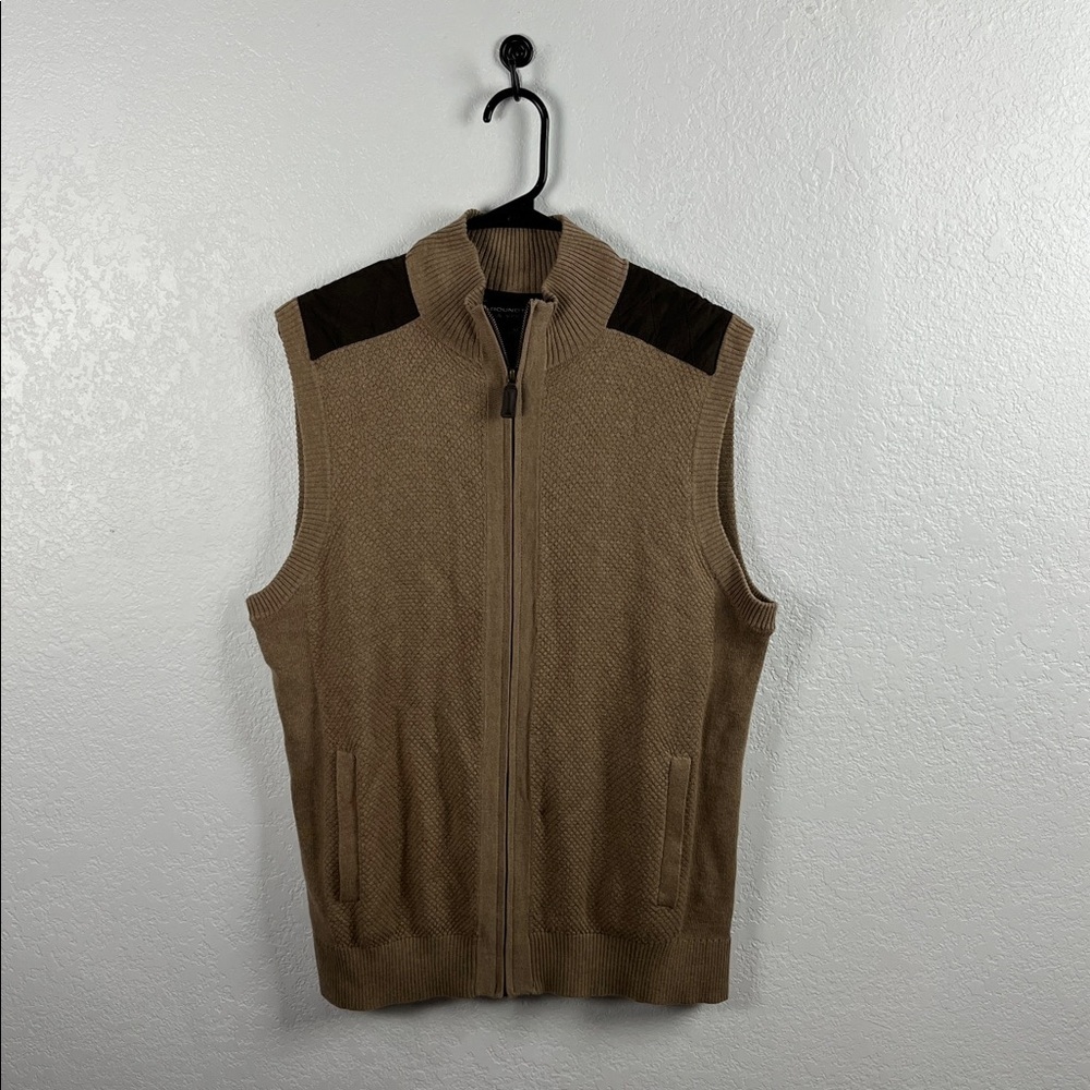 Roundtree & Yorke Men’s Beige Lightweight Cotton Full-zip Sweater Vest size M